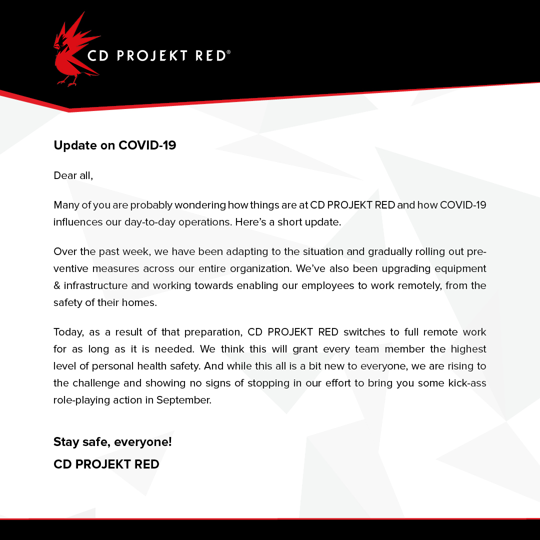 A CD Projekt hivatalos üzenete