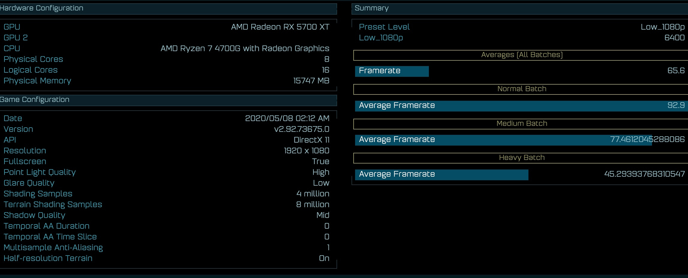 Ryzen 7 4700G az AOTS adatábzisában