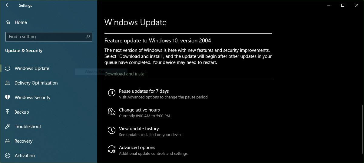 windows 10 új frissités és biztonság