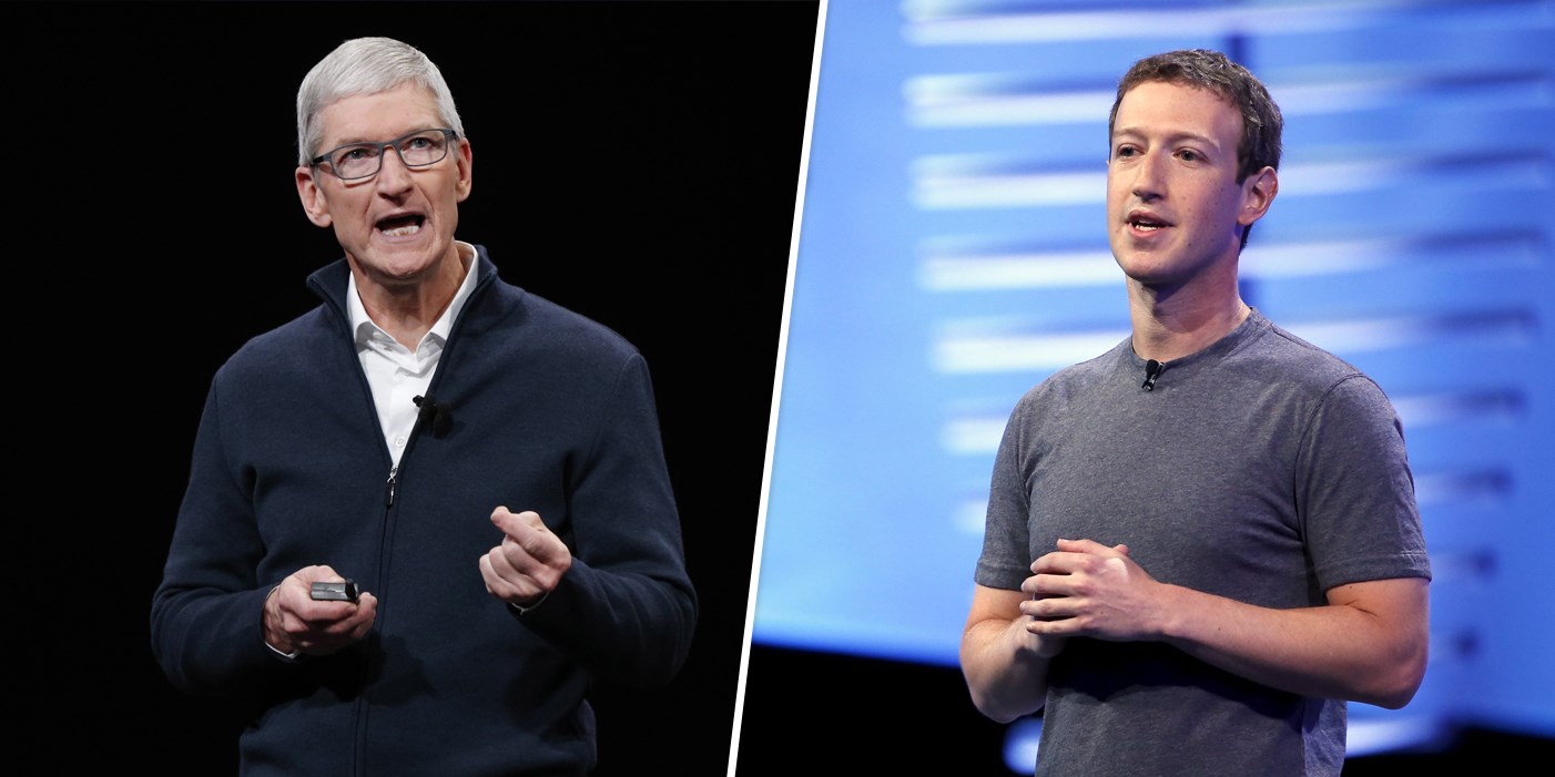 Tim Cook (Apple) és Mark Zuckerberg (Facebook)