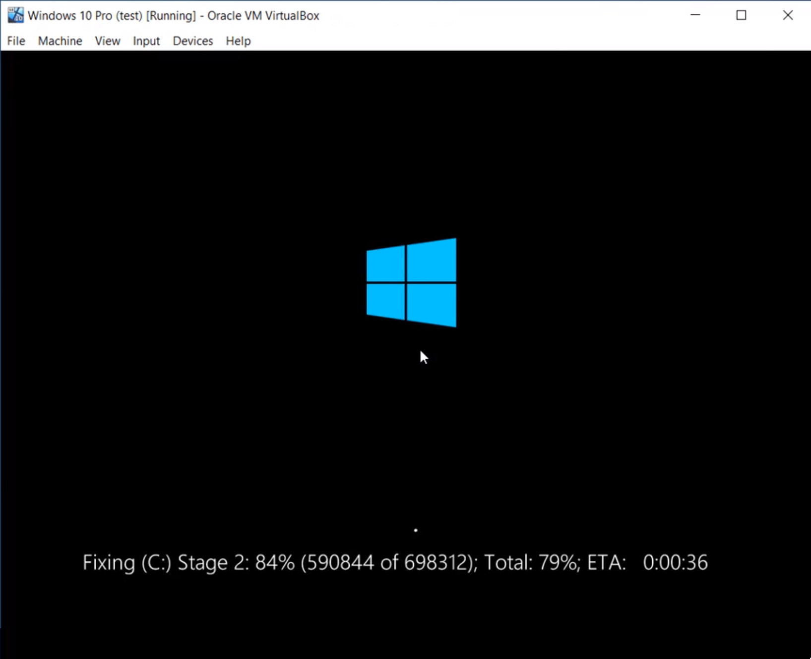 A Windows megpróbálja felismerni a hibát és helyreállítani a fájlrendszert