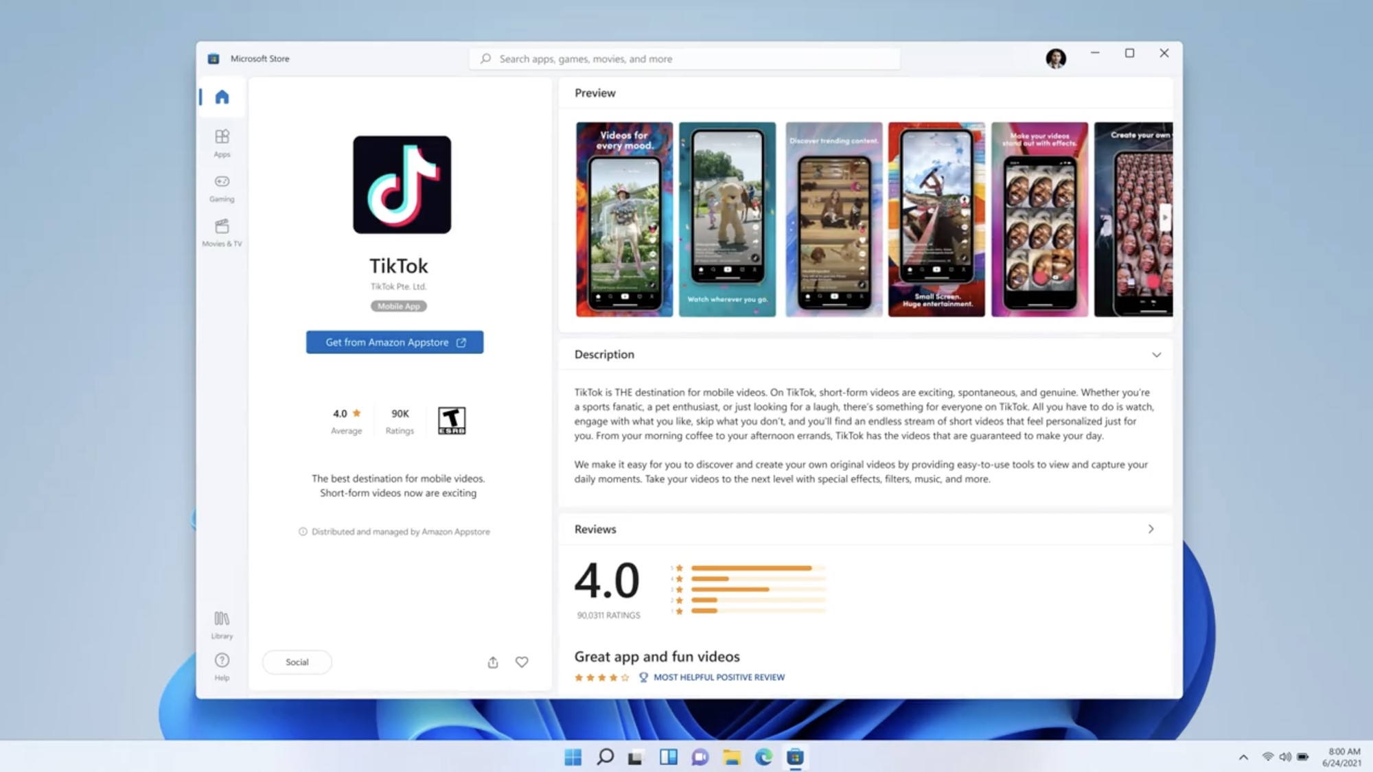 Az Amazon Appstore kínálata a Windows Store-oin keresztül. A lényeg, hogy mûködjön. (Kép: theverge.com)