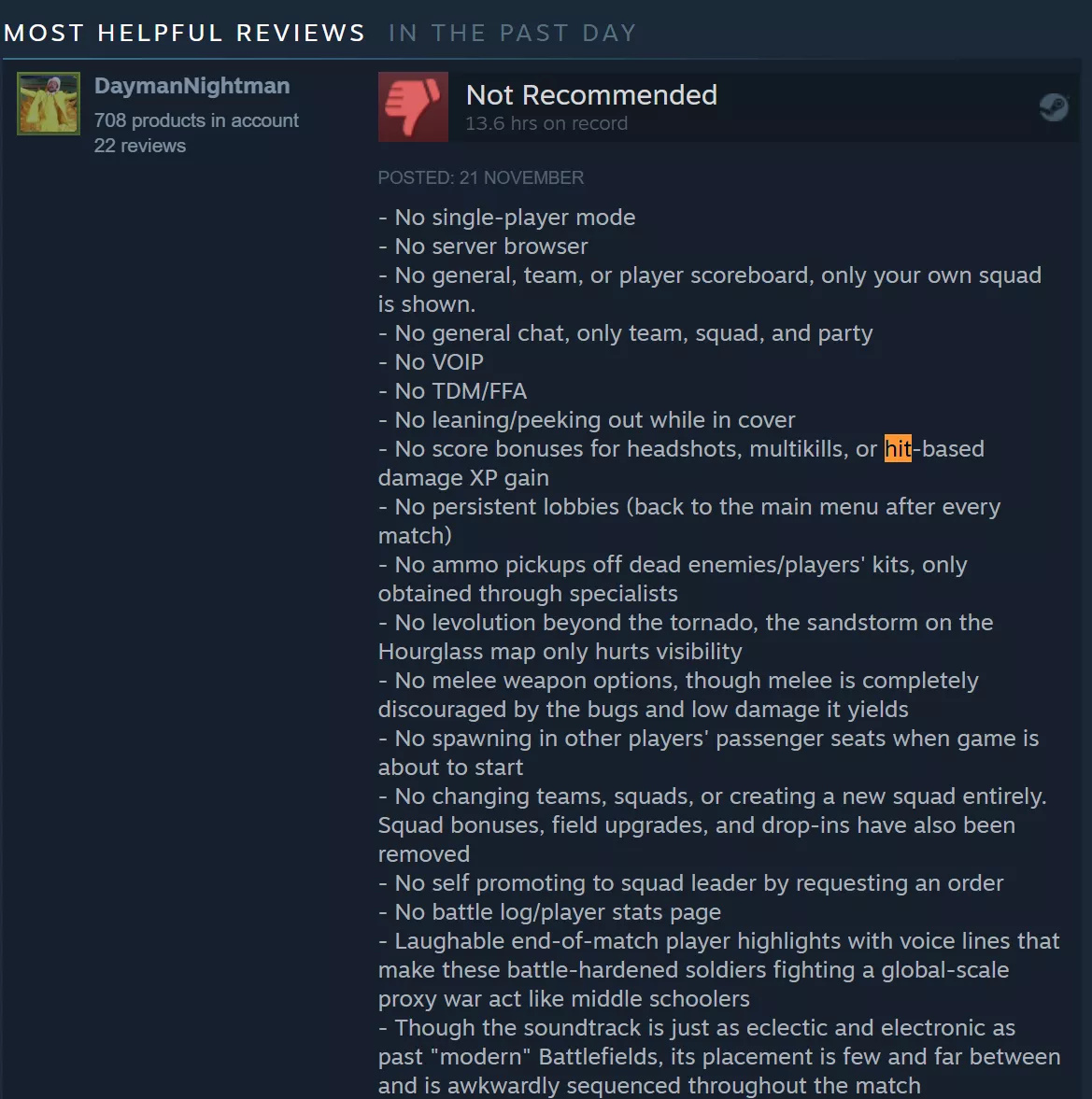 A Battlefield élmény számos összetevője hiányzi, ezzel most a 12. legrosszabbra értékelt játék Steamen.
