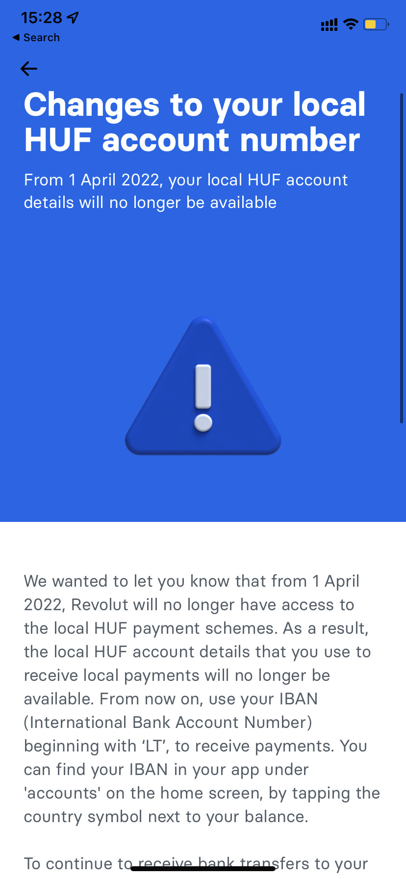 Üzenet a Revolut mobilos alkalmazásában. (Kép: portfolio.hu)