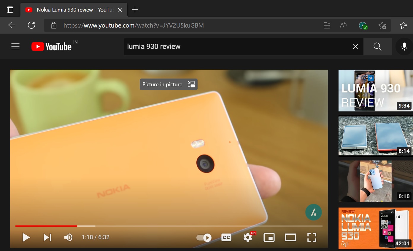 PiP gomb, a kép a képben funkcióhoz. (Kép: Windows Latest)