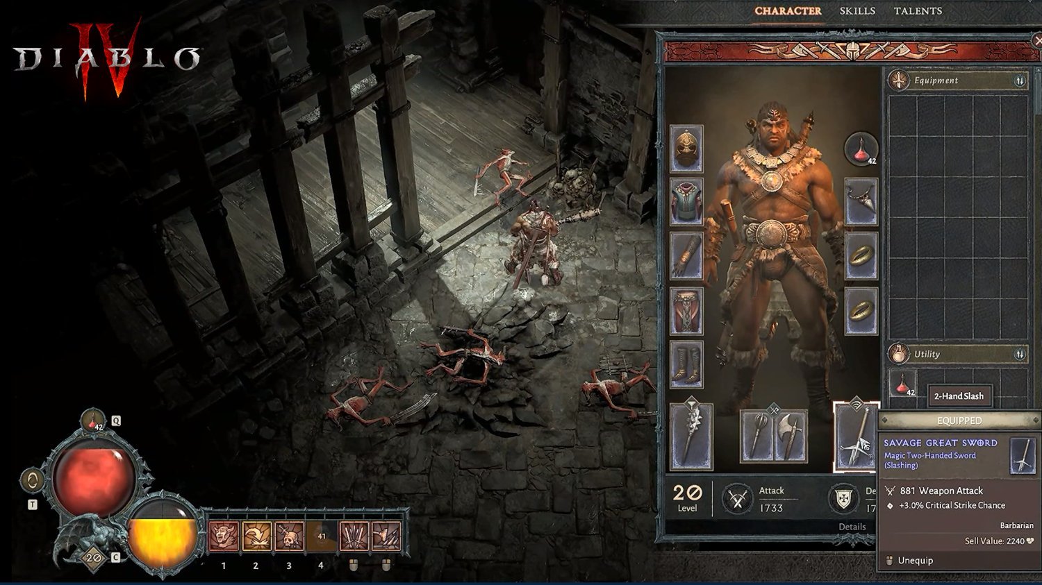 Karakterlap kezdeti formjban - Diablo IV