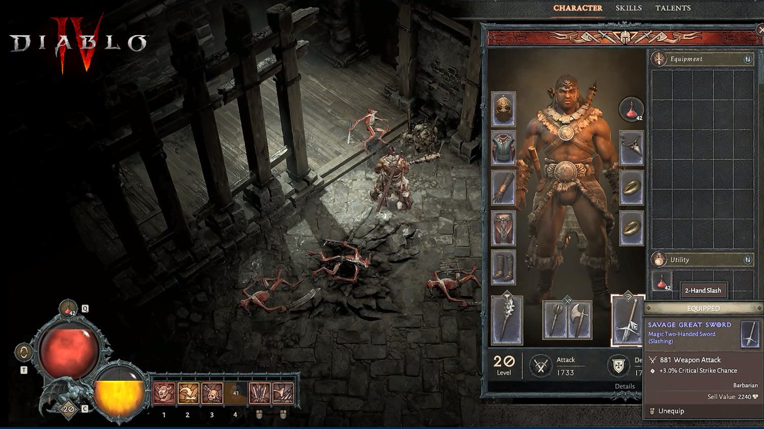 Karakterlap kezdeti formájában - Diablo IV